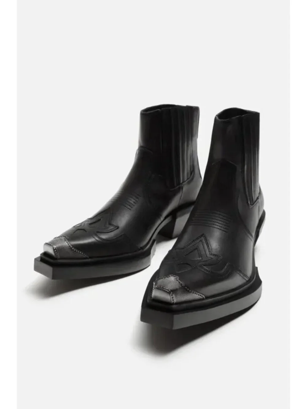 Zara Mens Leather Cowboy Boots EU 43 US 10 Black western Limited Ed 2011/420 New